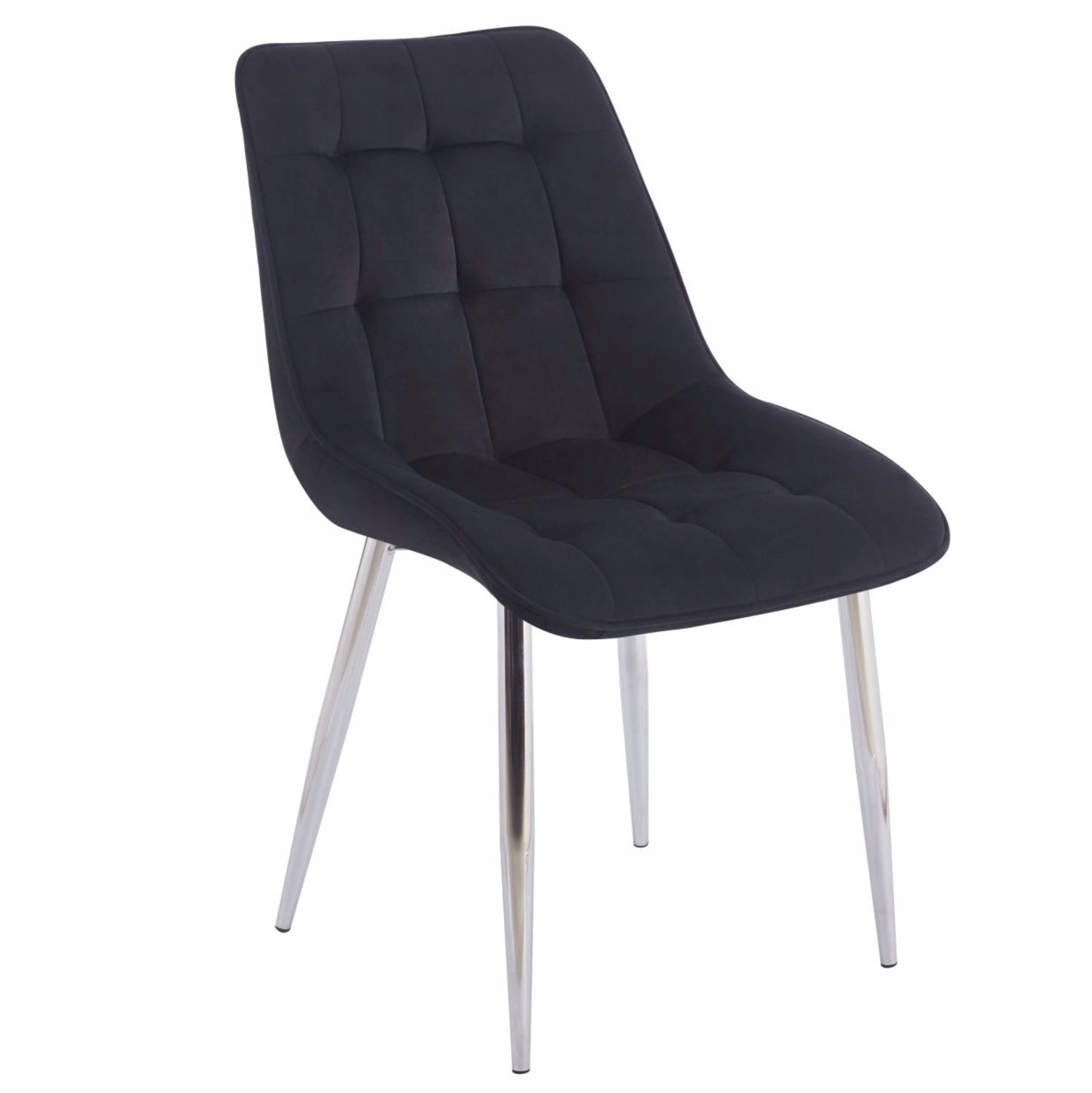 Furnitex Davis Riviera 100 - Eetkamerstoel - Zwart fluweel - Zilverkleurige poten - Gestikt patroon