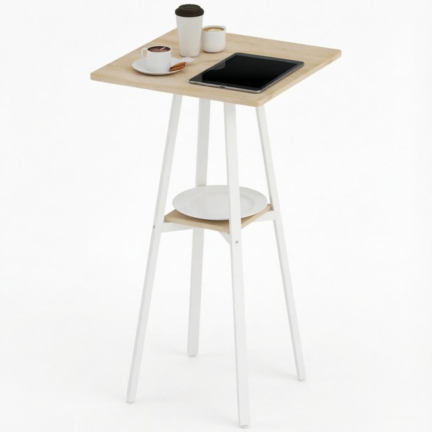 SONNENH Vierkante bartafel met onderste plank - 55 x 55 x 95 cm - Eikenlook en wit Lichte eikenlook en wit