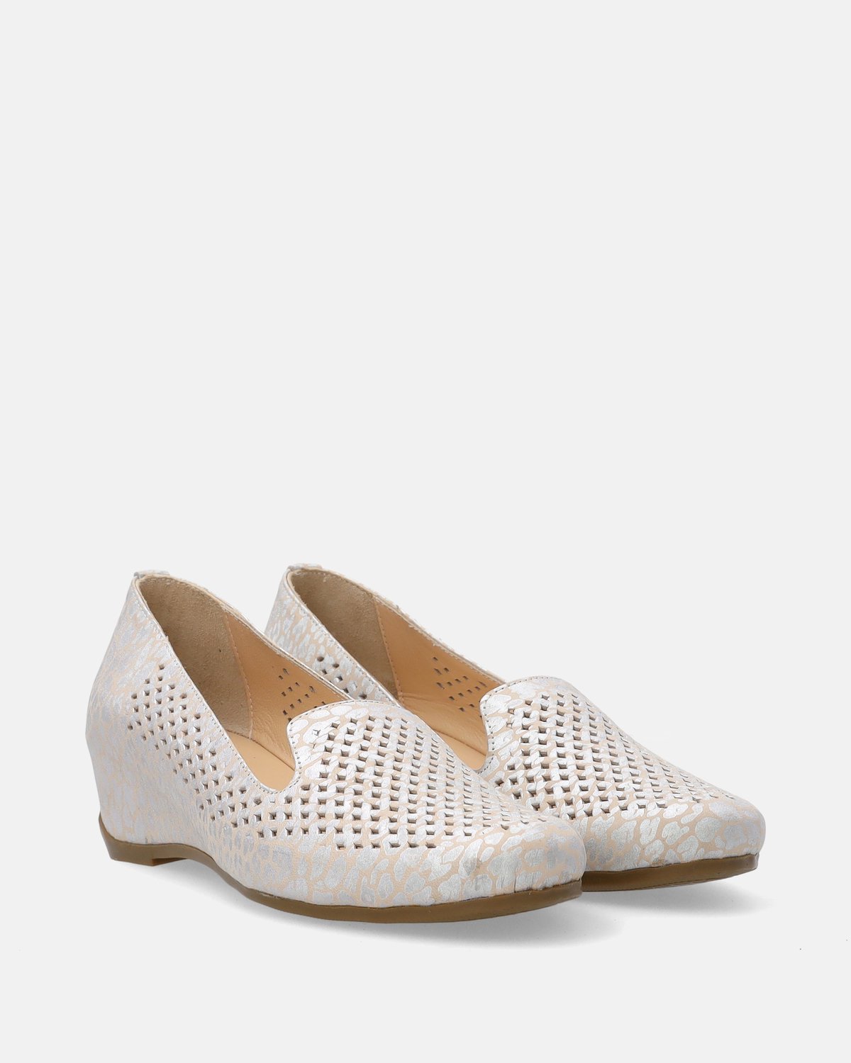 Beige damesmocassins - Nubuckleer - Sleehak - Maat 41