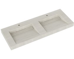 Vente-unique Dubbele vrijhangende wastafel in Solid Surface terrazzo-effect Beige - 120 x 45 x H8 cm - KODIAK
