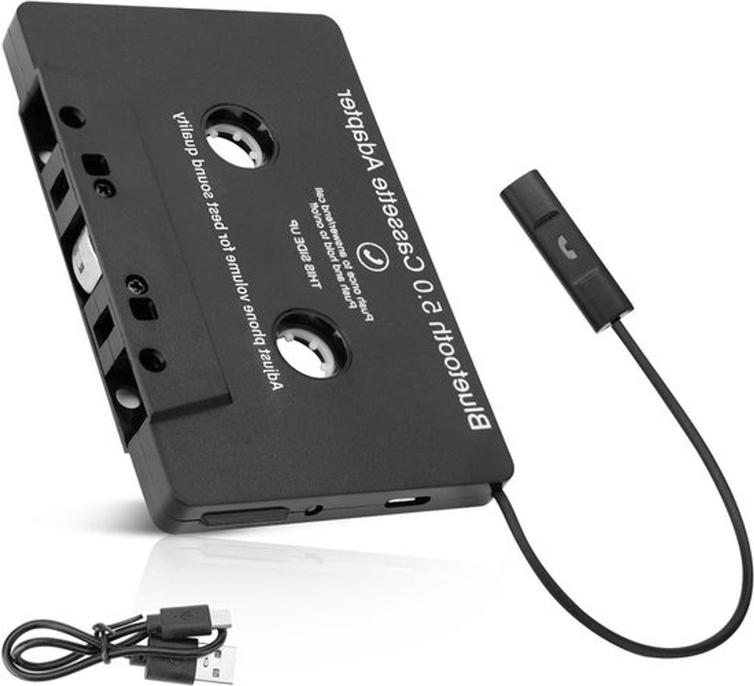 Cassetteadapter - Autoaudio - Muziek streamen - Bluetooth 5.0 - 11 x 10 cm - Zwart