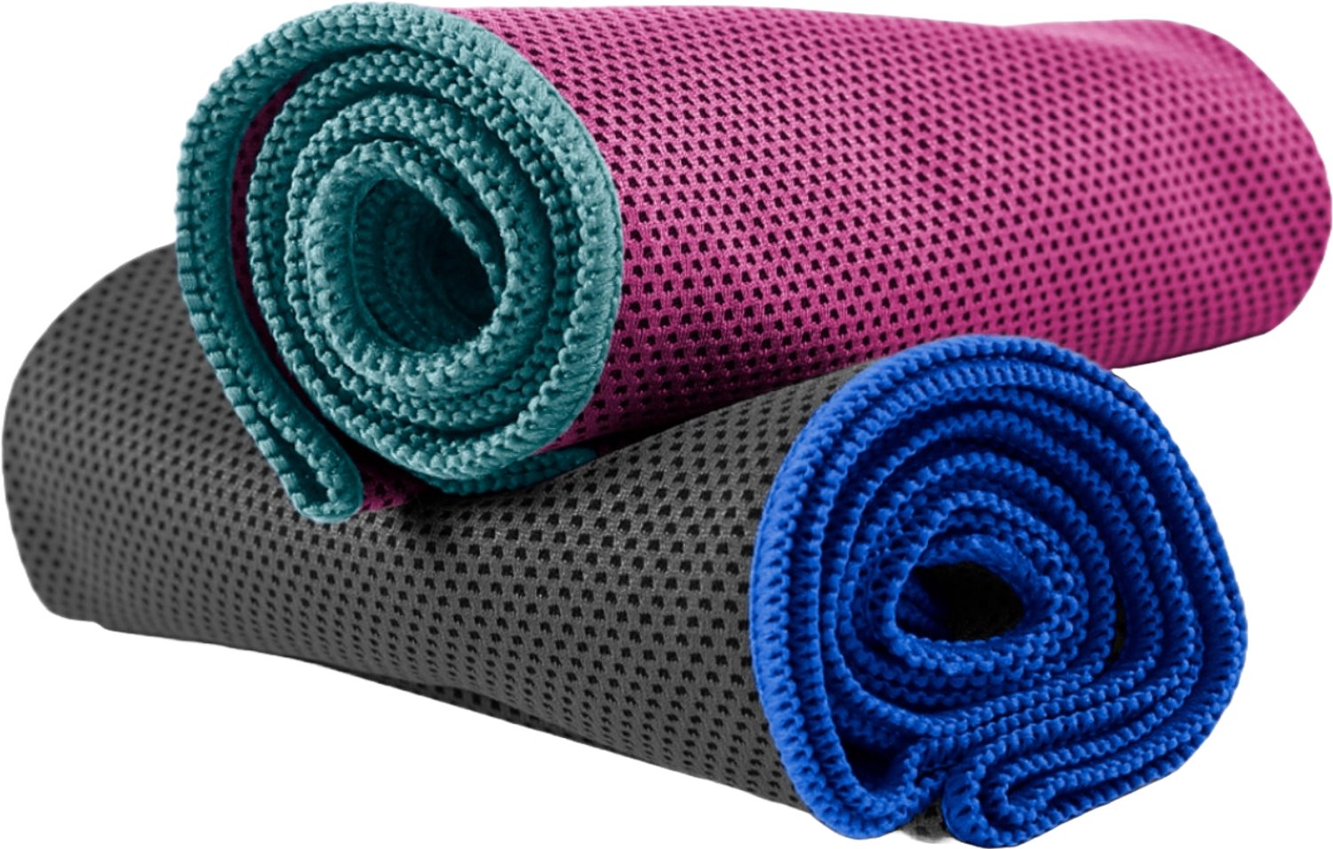 NirvanaShape - microvezel handdoek - verkoelende handdoek - koelhanddoek met directe verkoeling - ultralichte cooling towel - 100 x 30 cm - Kersenrood / Turkoois Rand