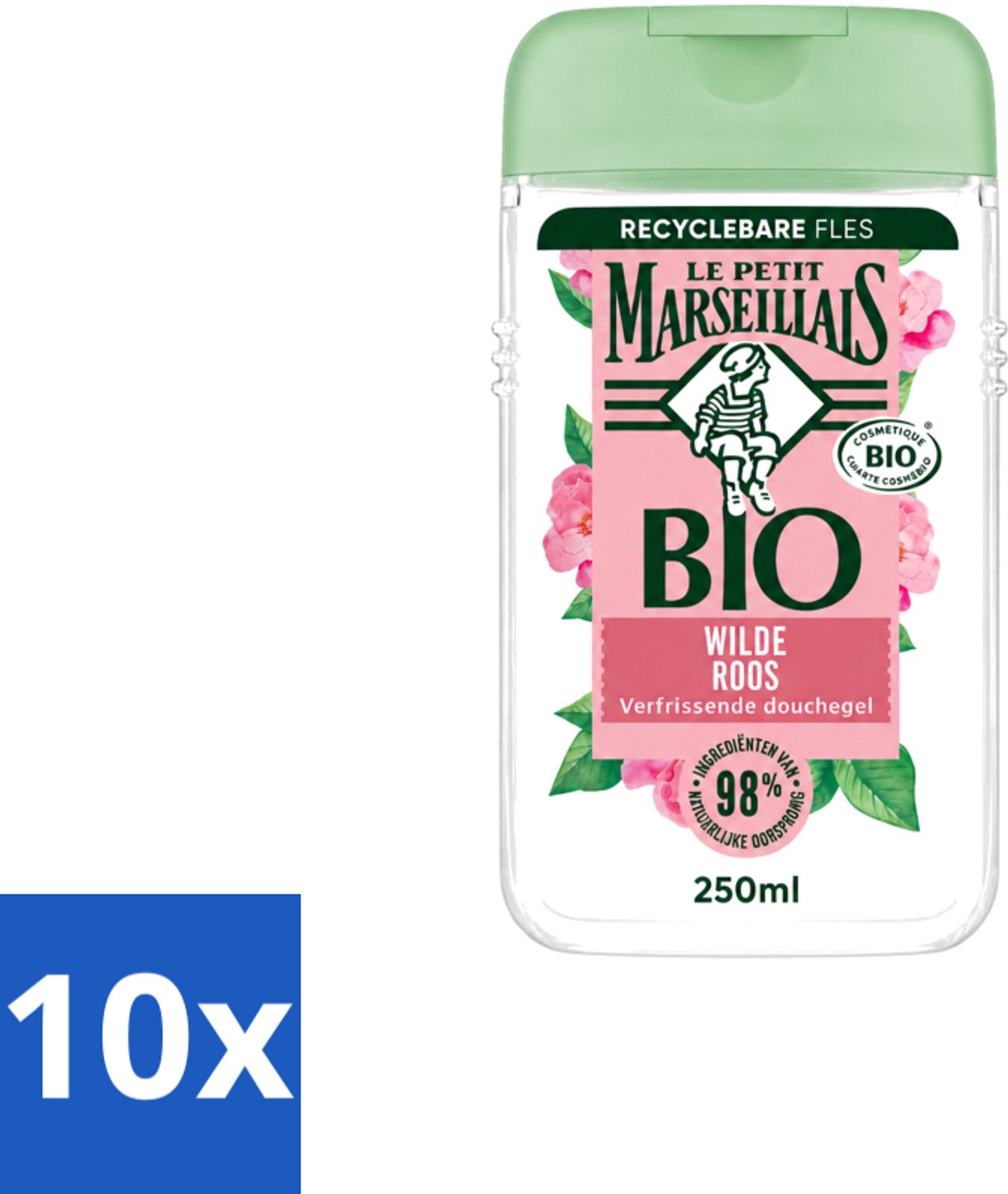 10 x Le Petit Marseillais – Douchegel – Bio Wilde Roos – Verfrissend – 250 ml - Voordeelverpakking - 10 stuks