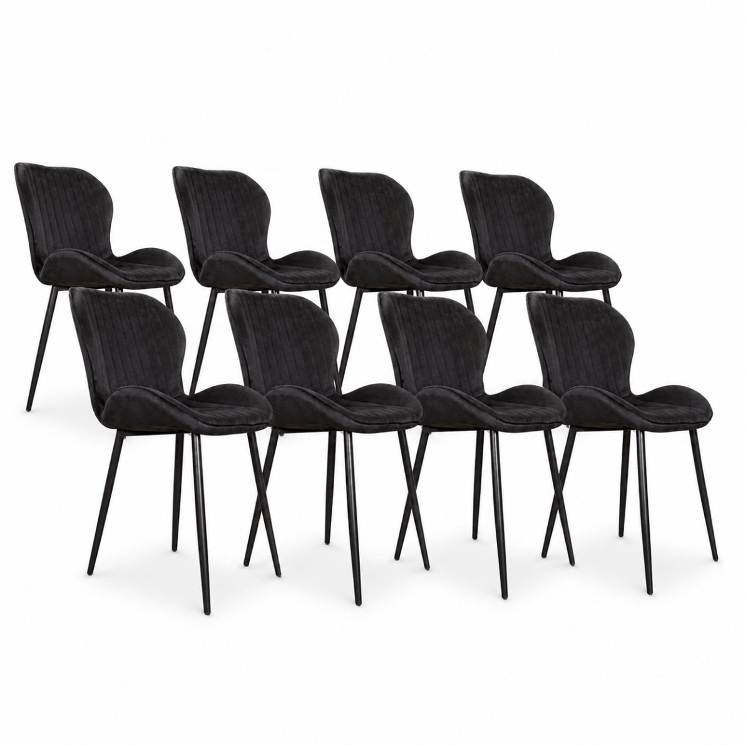 DS4U - - Giulia eetkamerstoel - Set van 8 - Zwart - Velvet - Zwart metalen poten