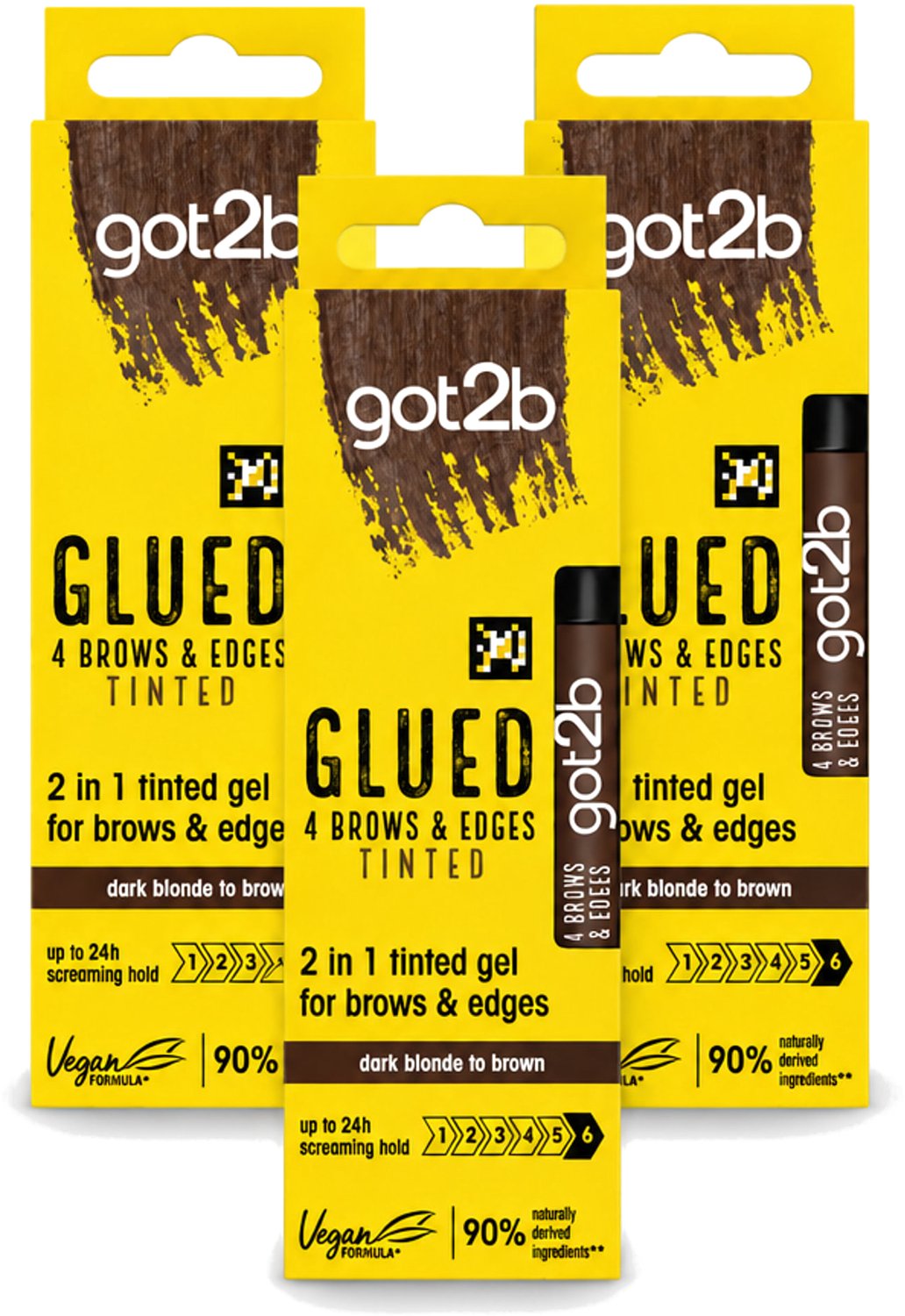 3 x Got2B - 2-in-1 Gel - Brows & Edges Donkerbruin - 16 ml - Voordeelverpakking - 3 stuks