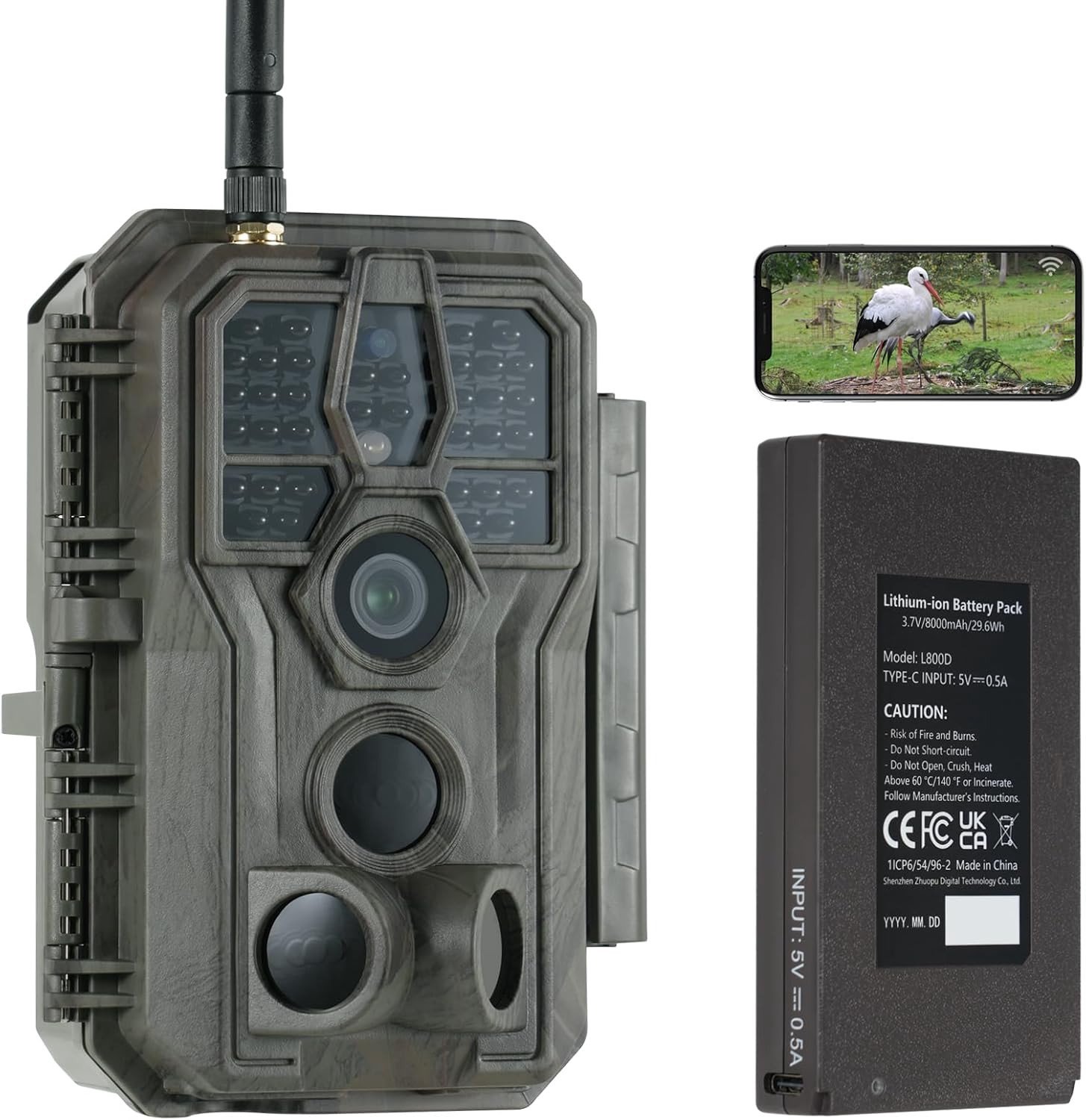 Wildcamera - Zwart - 14,2 x 10,7 x 7,3 cm - 8000 mAh Accu met IP66 Waterdichtheid - Voor Dierenobservatie