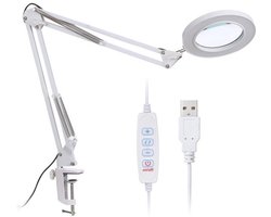 Vergrootlamp met LED-verlichting en klem - 72 LED - 8x vergroting - 3 instelbare lichtkleuren - 10 niveaus dimbaar - Lamp voor werkplek, lezen en knutselen