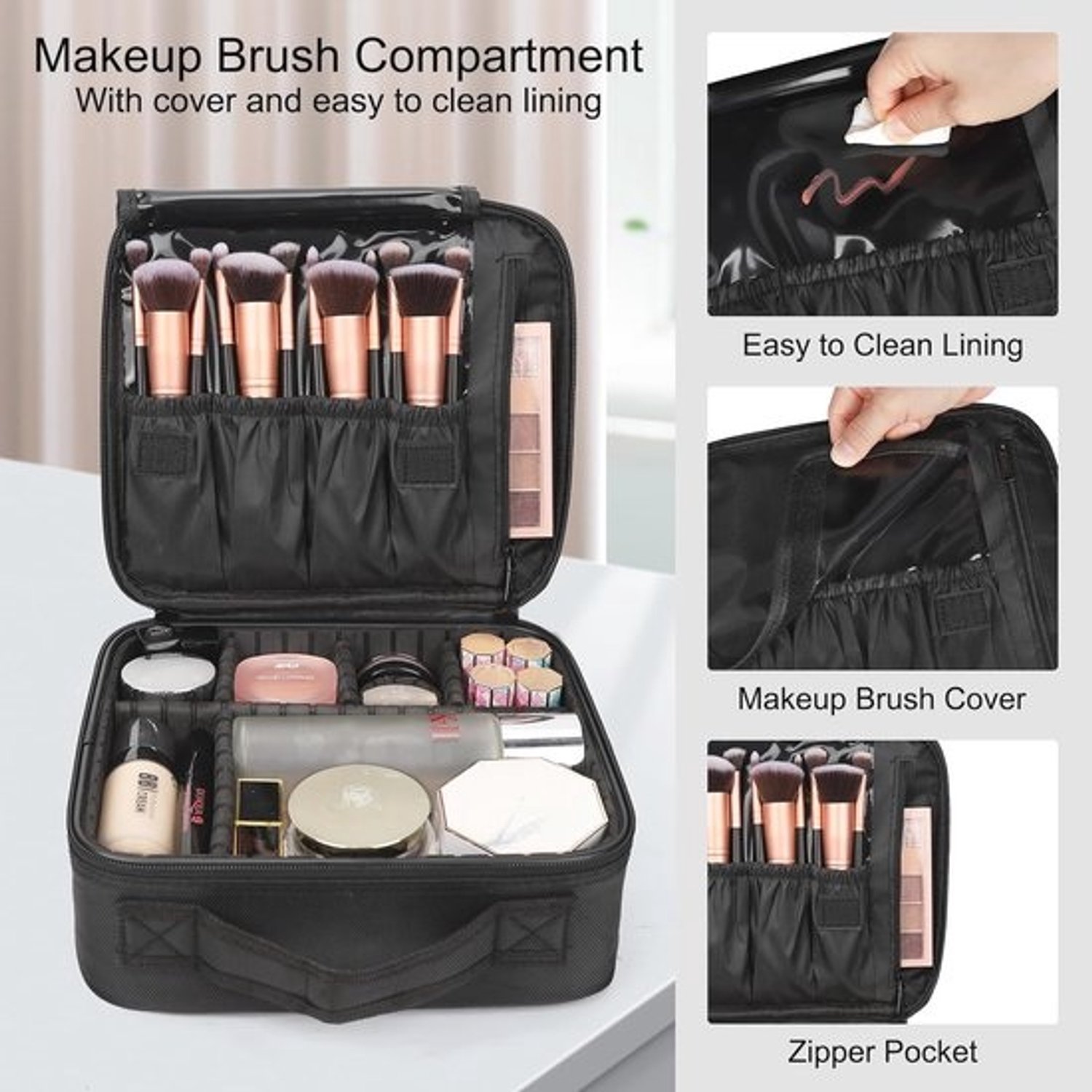 Grote make-uporganizer voor reizen met verstelbare verdelers - Koffer voor make-up en toiletartikelen