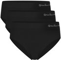 Drie zwarte naadloze slips van Bamboo Basics met elastische tailleband.