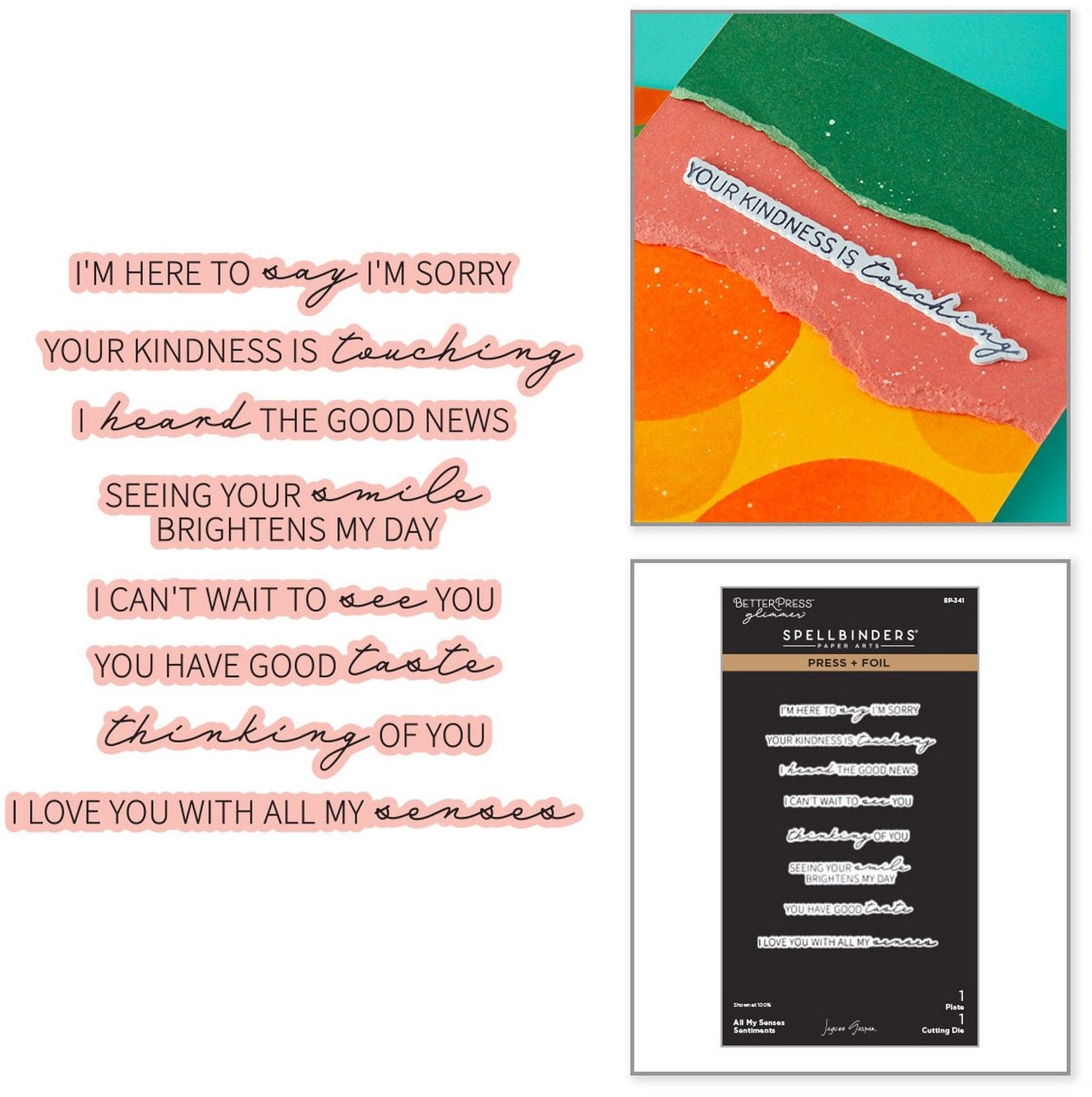 Spellbinders Press & Foil Plate - All My Senses Sentiments - 2 st.