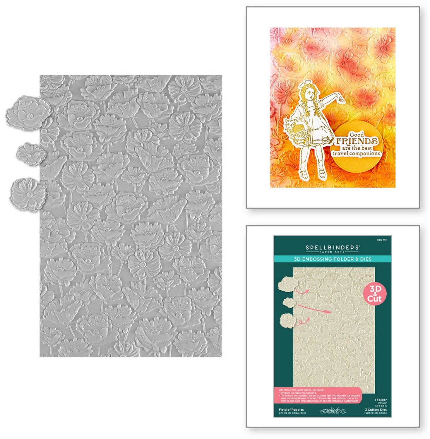 Spellbinders 3D Embossing Folder - & Die Set Field of Poppies - 4 st.