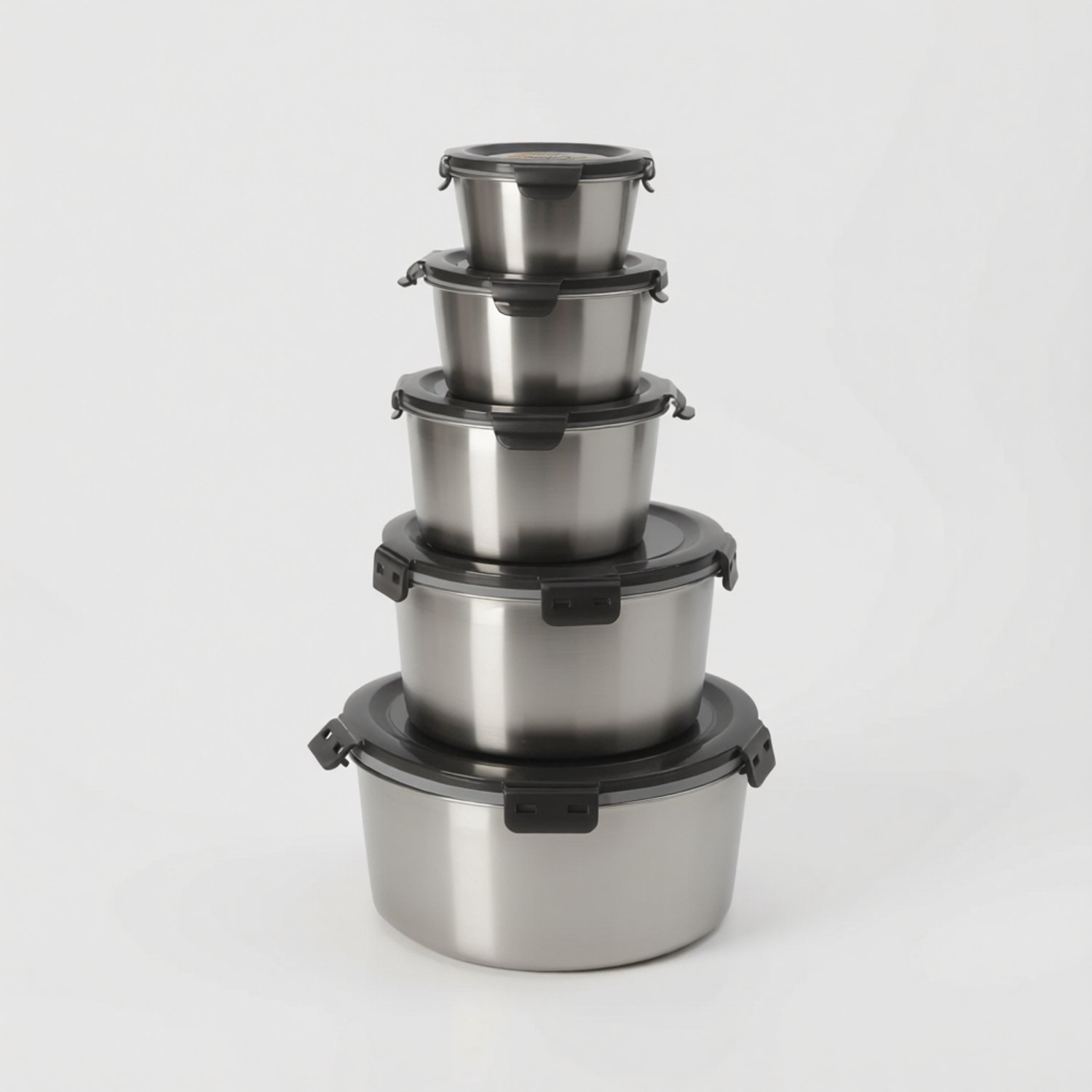 RVS Bewaarset met Deksel – 5 Delige Stapelbare Voedselcontainers 350–3500 ml