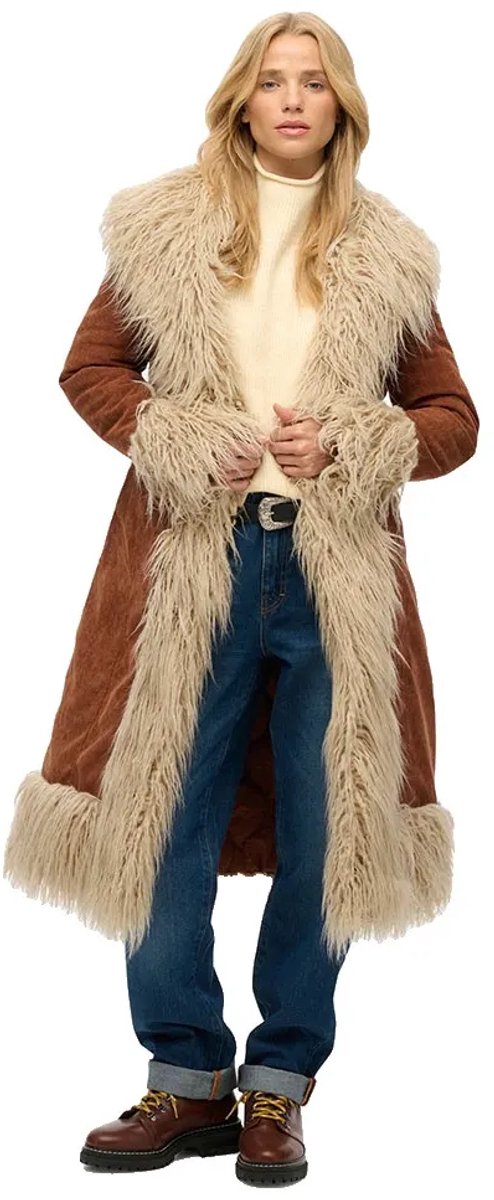 Superdry Long Afghan Jas XS Vrouw Bruin