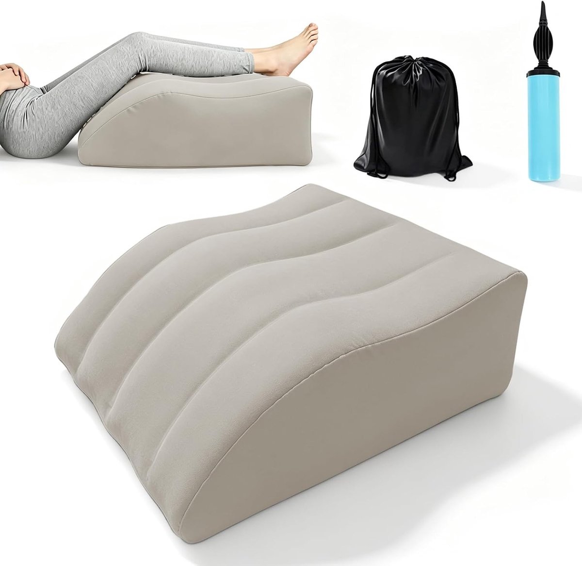 Ergonomisch Kussen voor Beenverhoging - Opblaasbaar Wedge Kussen voor Comfort tijdens Reizen en Slapen, Spierontspanning en Zwelling Verminderen, Grijs, 66x58x28cm