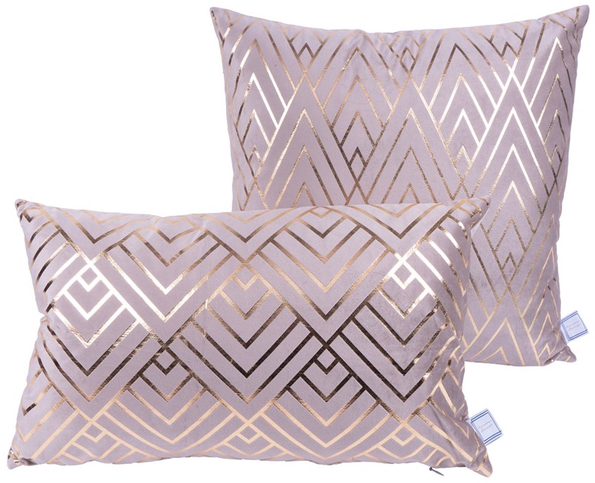 Padiro sierkussenset - 2-delige set - 30 x 50 cm - Taupe / Goudkleurig - Chevron- en zigzagpatroon - Polyester Grijs
