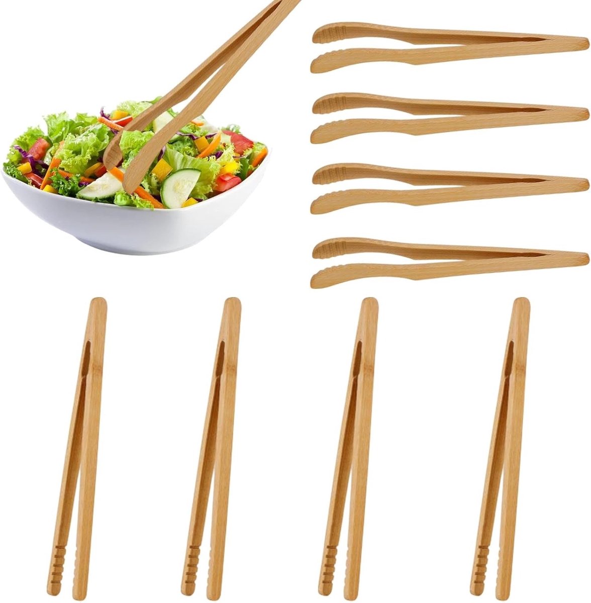 Set van 8 Bamboetangen van 18 cm - Houten Keukentangen voor Raclette, Barbecue en Picknick, Antislip Tangen voor Toast en Thee