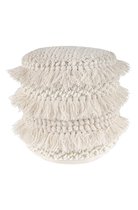 Padiro ronde poef Ø 35 x 35 cm - naturel - wolmix - bohostijl met franjes en kwastjes