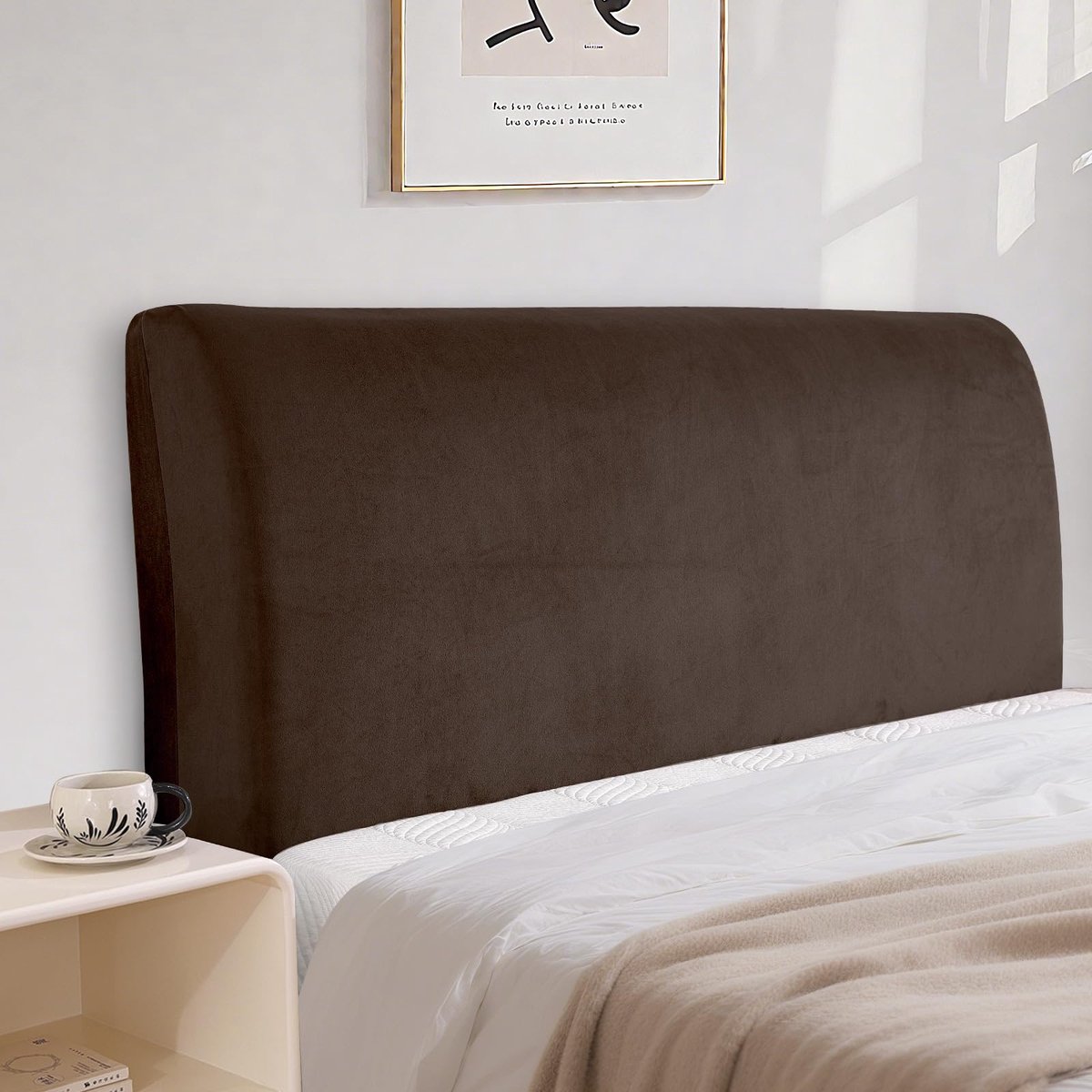 CYCMACO Fluwelen Bed Headboard Cover, Stretch All-Inclusive Bescherming Cover, Elastisch, Effen, Stofdichte - ShopVlot