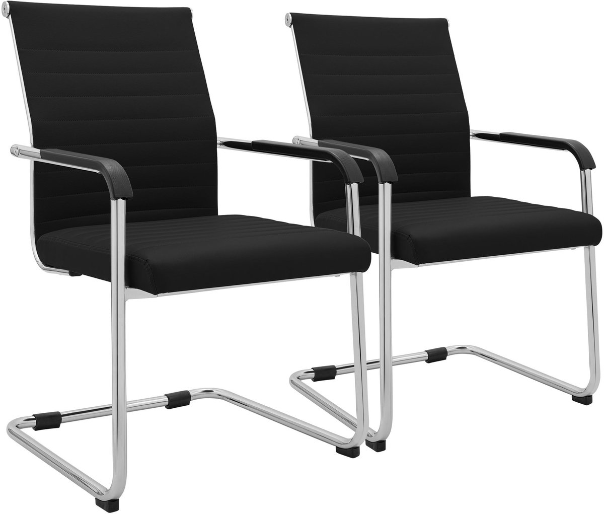 CLP Hakon Set van 2 eetkamerstoelen - Met Armleuningen - Chroom - Lederlook - Metaal/zwart