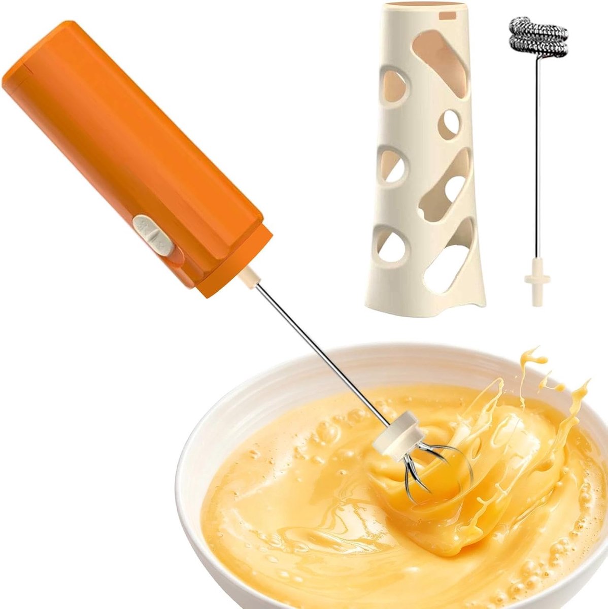 Elektrische Melkopschuimer - Melkklopper - Melk Opschuimer Handmatig - Oplaadbare handsfree melkopschuimer van roestvrij staal - Inclusief garde-opzetstuk - Geschikt voor warme chocolademelk, het kloppen van eieren en het mengen van eiwitpoeder