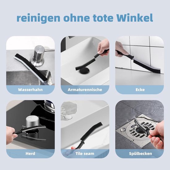 Hoekreinigingsborstel - Voegenborstel Spleetreiniging - Spleten Schoonmaken - Gebogen Borstelkop - 23 cm Lengte - Grijs — afbeelding 4