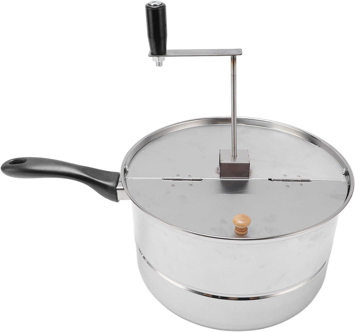 Popcornmaker Roestvrijstaal - Handmatige Popcornpot - Filmavond Thuis - Met Handcrank - 11x6.5inch - Zilver