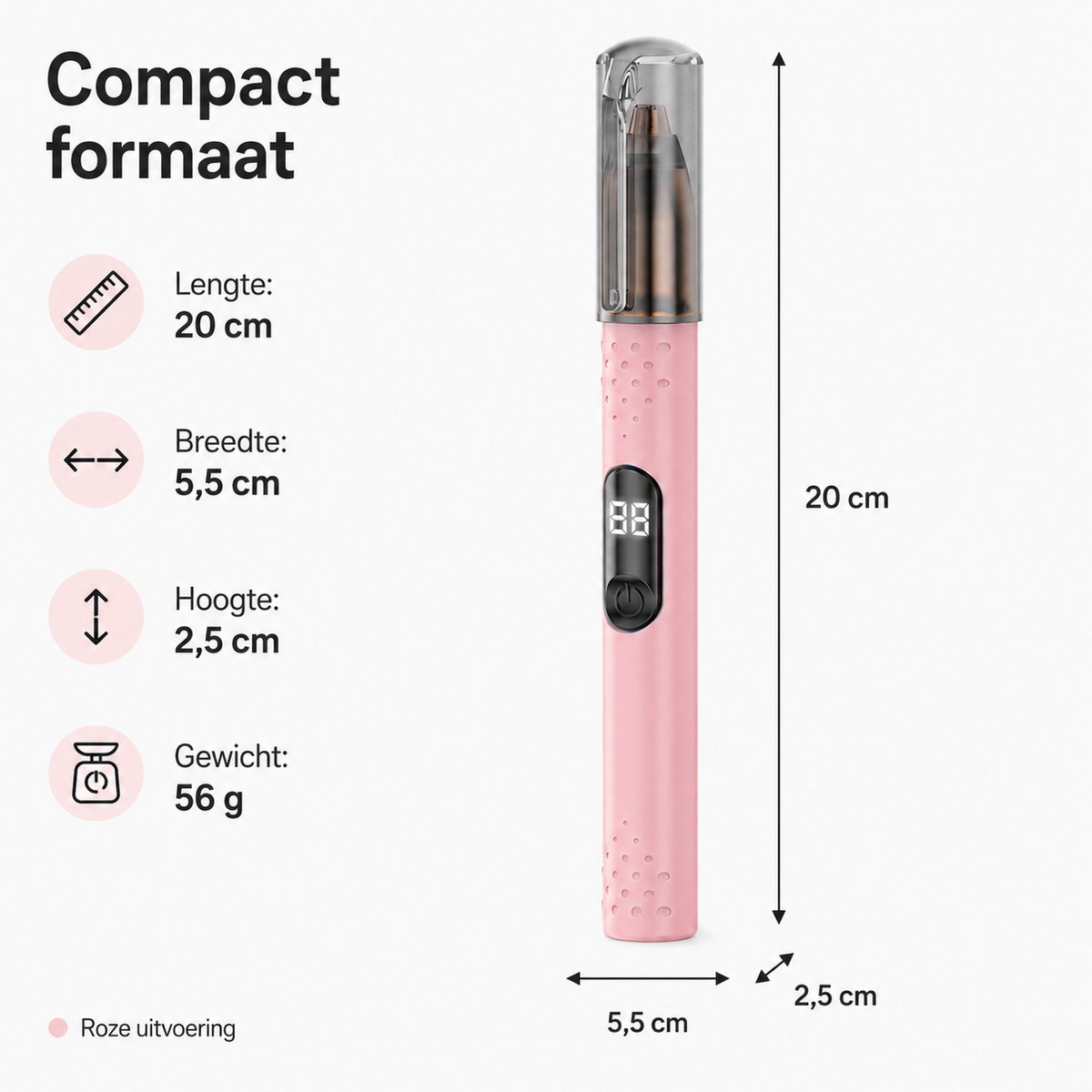 Namajunas Neustrimmer - Oortrimmer & Neushaartrimmer - USB Oplaadbaar - Digitaal Display - Wenkbrauwtrimmer - Voor Mannen en Vrouwen-Roze