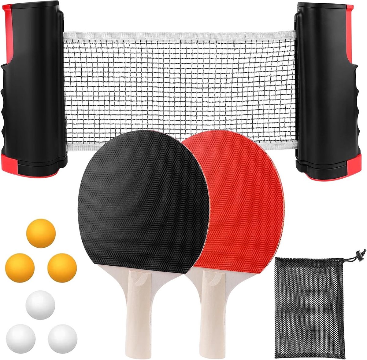 Tafeltennisbatset - Multicolor - 1 x 1 x 1 cm - Professionele Set met Intrekbaar Net en Draagtas - Voor Kinderen en Volwassenen