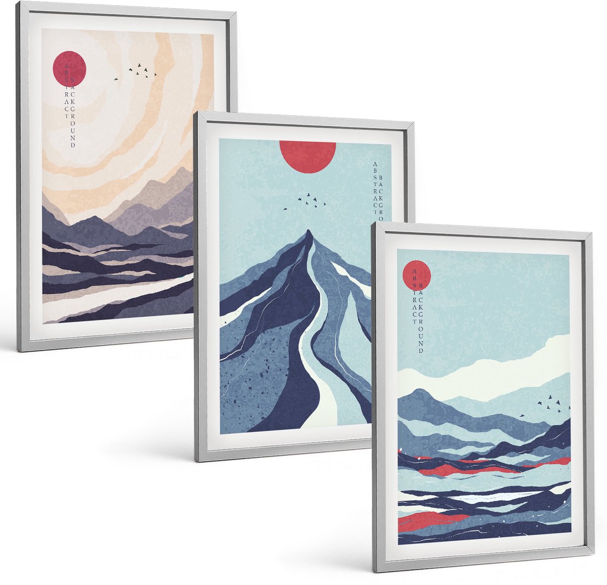 Coloray 3-Delige Schilderij Set - Abstracte Berglandschappen In Japanse Stijl - 40 x 60 cm - Moderne Wanddecoratie - Woonkamer - Woonkamer Decoratie