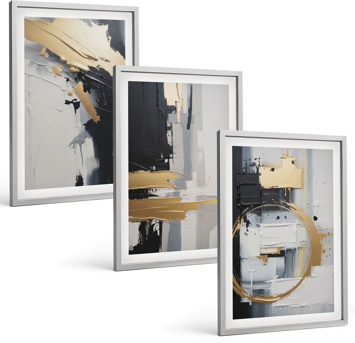 Coloray 3-Delige Schilderij Set - Abstracte Schilderijen In Zwart-Wit - 40 x 60 cm - Decoratieve Schilderijen - Wanddecoratie - Hal - Moderne Wanddecoratie