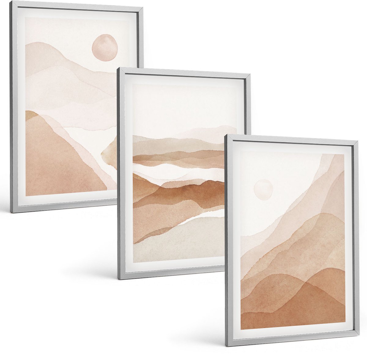 Coloray 3-Delige Schilderij Set - Abstracte Landschappen In Bruine En Beige Tinten. - 40 x 60 cm - Stijlvolle Wanddecoratie - Interieur - Muurdecoratie
