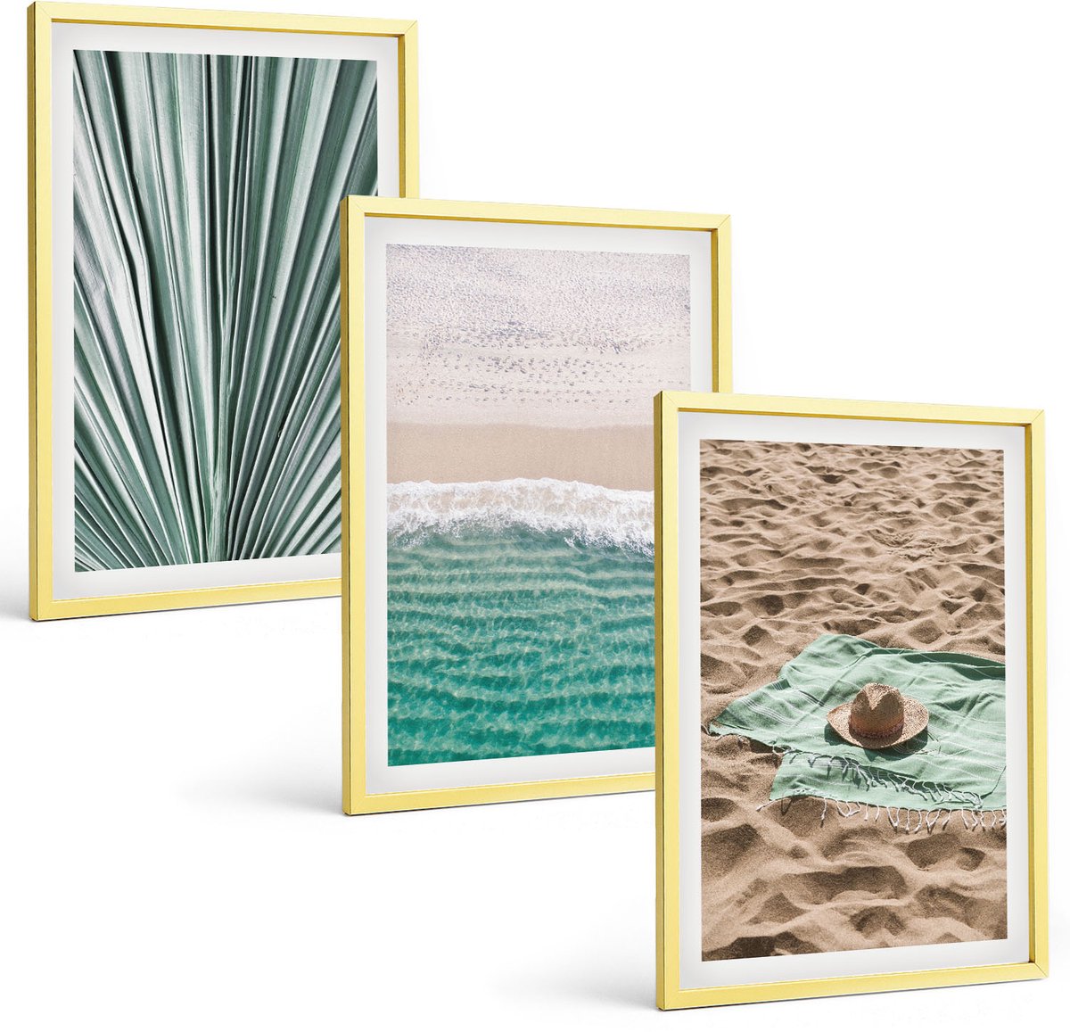 Coloray 3-Delige Schilderij Set - Uitzicht Op Het Strand Aan Zee Tijdens Een Zomervakantie - 40 x 40 cm En 40 x 60 cm - Moderne Wanddecoratie - Woonkamer - Woonkamer Decoratie