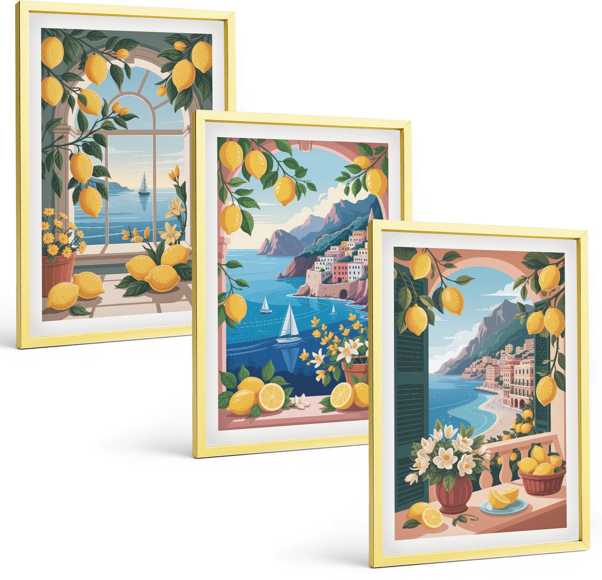 Coloray 3-Delige Schilderij Set - Lineaire Bladpatronen Abstract Marmer - 40 x 40 cm En 40 x 60 cm - Moderne Wanddecoratie - Woonkamer - Stijlvolle Muurdecoratie