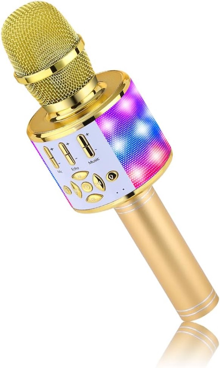 Draadloze Bluetooth-Karaoke Microfoon met LED-Licht, Kindermicrofoon, voor Feest, Thuis, Verjaardag, iOS en Android