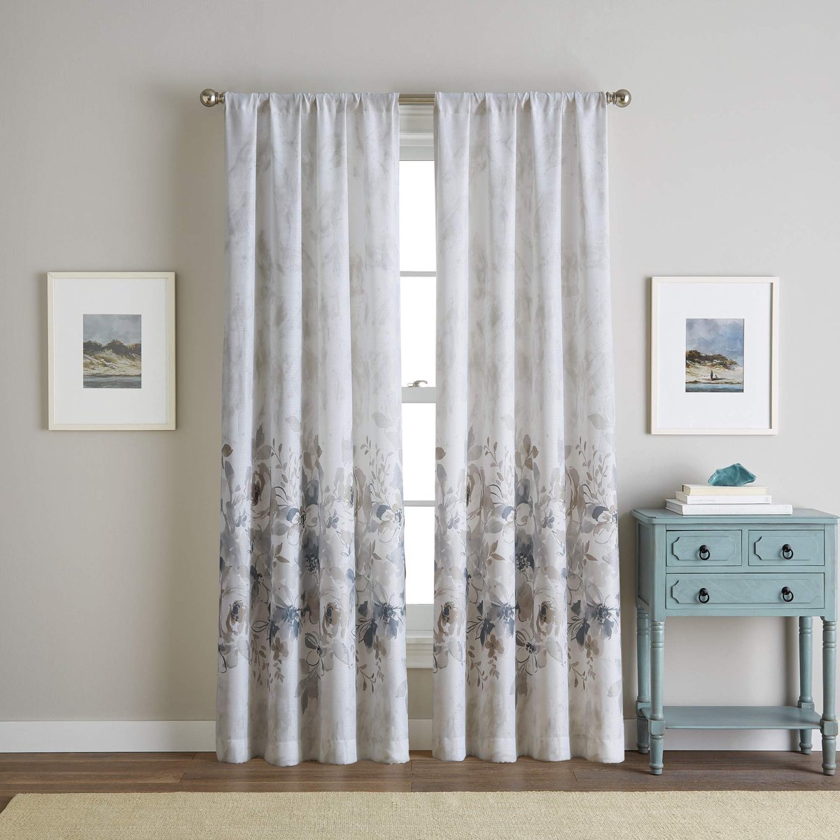 CHF Aquarel Bloemenprint Flip Over Rod Pocket Enkel Gordijnpaneel, 84 inch, Natuurlijk - ShopVlot