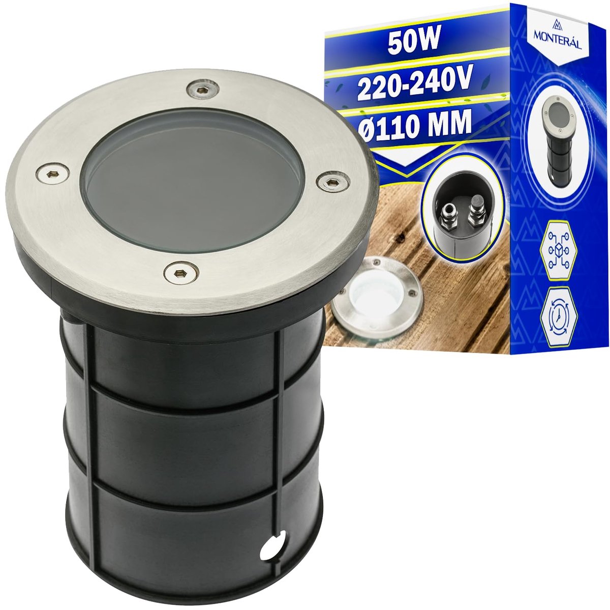 Recessed Ground Housing for Luminaire with GU10 Base with a Power of 50W 220-240V Ø110 mm Made of Stainless Steel and - ShopVlot