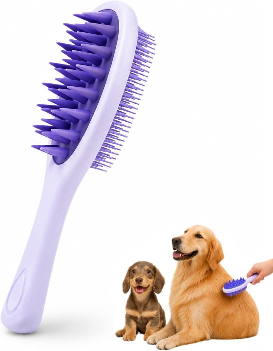 KZQ Dubbelzijdige kam – Universeel voor katten en honden – Kattenkam – Siliconen kam – Met massagefunctie – Paars