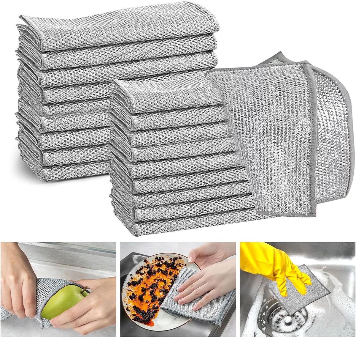20 stuks multifunctionele draaddoeken voor de afwas- zowel nat als droog- multifunctionele krasvrije draaddoeken- draadreinigingsdoeken- krasvrije metalen draaddoeken voor keuken- aanrecht- afwas en gootsteen