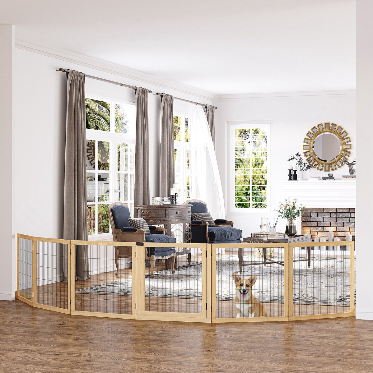 MODFU-Hondenhek-Opvouwbaar-Hout-Metaal-Natuurlijk Hout-432 X 36 X 70 Cm