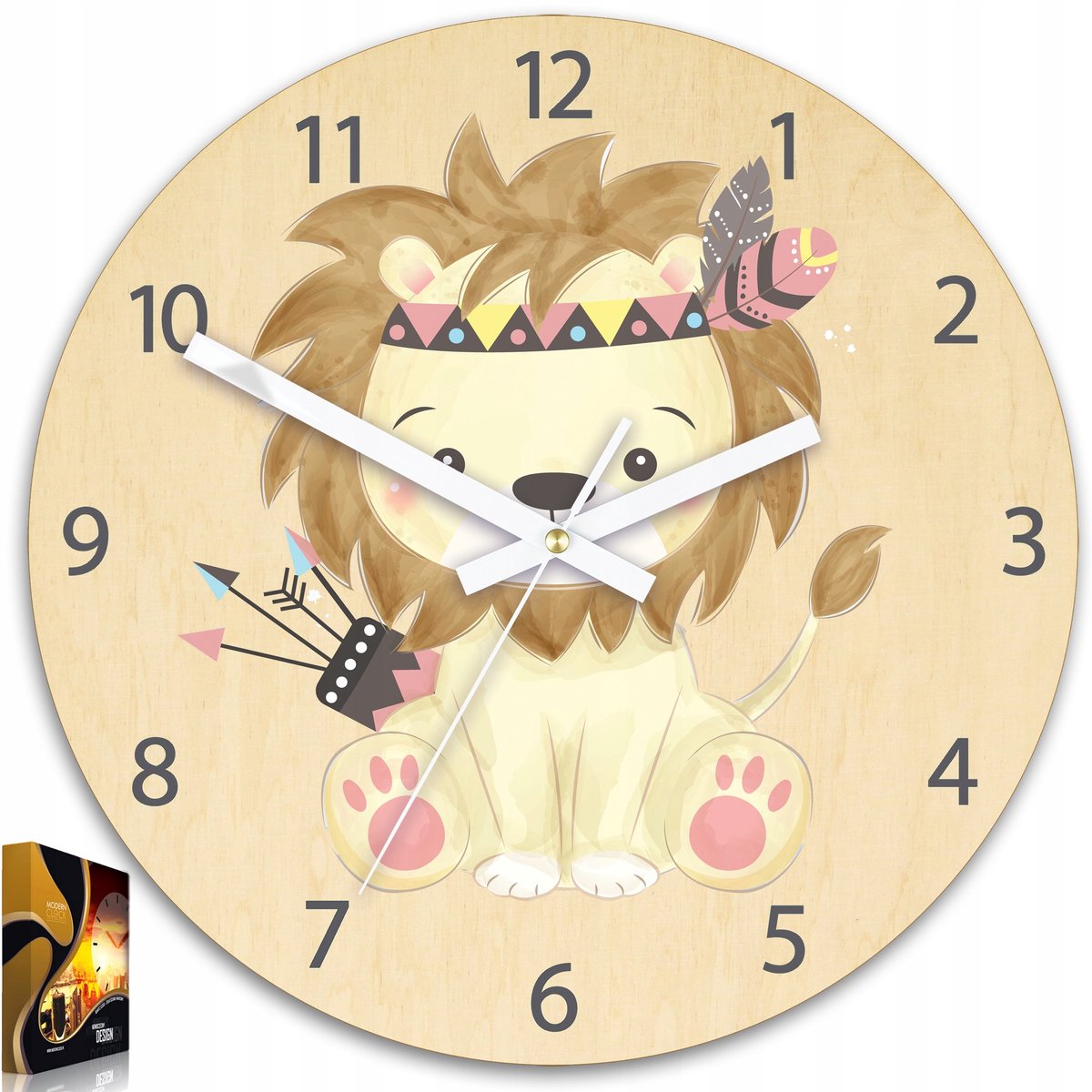 Moderne Wandklok Leeuw voor Kinderkamer - 30cm