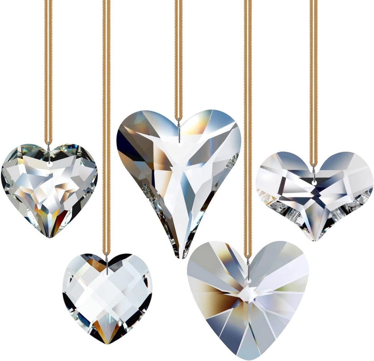 5 stks Crystal Heart Prism K9 Hanger Sun Catchers Ornament Rainbow Maker voor Opknoping Raam Decoratie Geschenken Clear 42/45/52/55mm/68mm