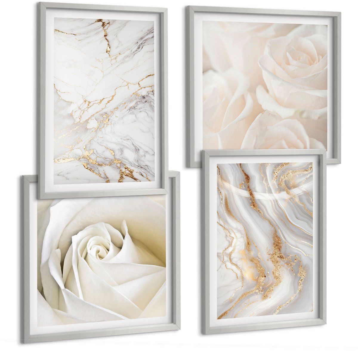 Coloray 4-Delige Schilderij Set - Elegante, Modieuze Abstracte Marmerpatronen - 40 x 40 cm En 40 x 60 cm - Wanddecoratie - Schilderijen Set - Kantoor - Interieur Decoratie