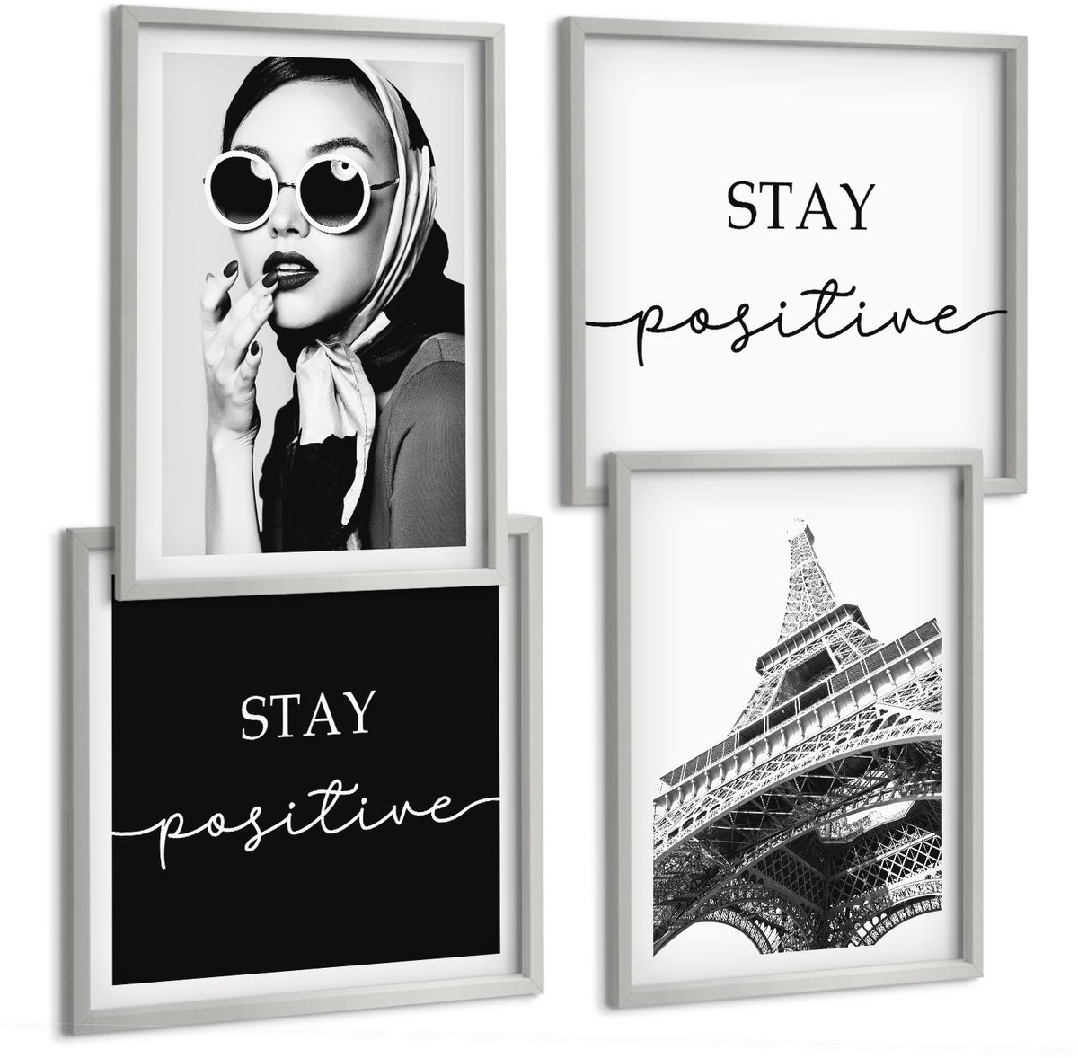 Coloray 4-Delige Schilderij Set - Portretten Franse Eiffeltoren Inspirerende Slogans - 40 x 40 cm En 40 x 60 cm - Decoratieve Schilderijen - Woonkamer - Interieur - Moderne Wanddecoratie
