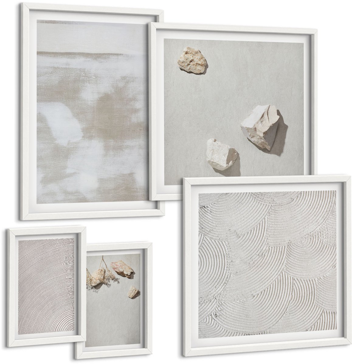 Coloray 5-Delige Schilderij Set - Zandstenen En Een Verweerde Textuur In Boho-Stijl - 50 x 50 cm, 20 x 30 cm En 40 x 60 cm - Wanddecoratie - Woonkamer Decoratie