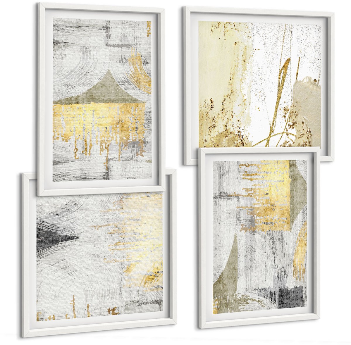 Coloray 4-Delige Schilderij Set - Abstracte Minimalistische, Modieuze Schilderpatronen - 40 x 40 En 40 x 60 - Wanddecoratie - Muurdecoratie - Woonkamer - Stijlvolle Muurdecoratie