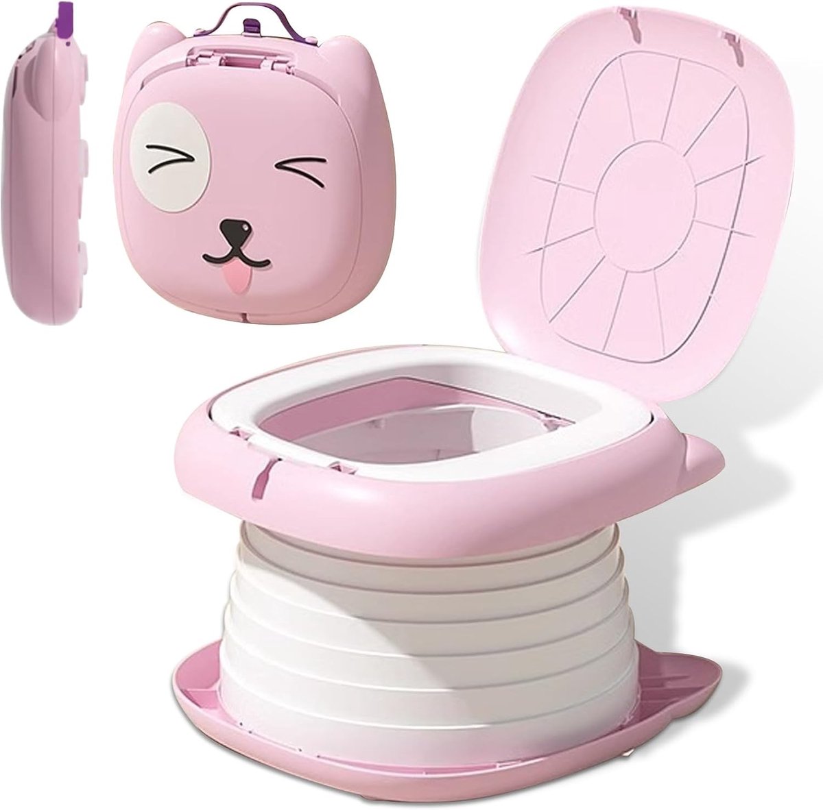 Toiletbril voor Kinderen, Opvouwbaar Toilet voor Kinderen, Draagbaar Opvouwbaar Reispotje, Roadtrip Kamperen of Thuisgebruik met Wegwerpback-uptas
