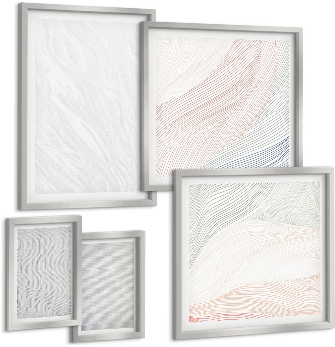 Coloray 5-Delige Schilderij Set - Pastel Minimalistische Stedelijke Architectuurafbeeldingen - 20 x 30 cm - Stijlvolle Muurdecoratie - Slaapkamer - Decoratieve Schilderijen