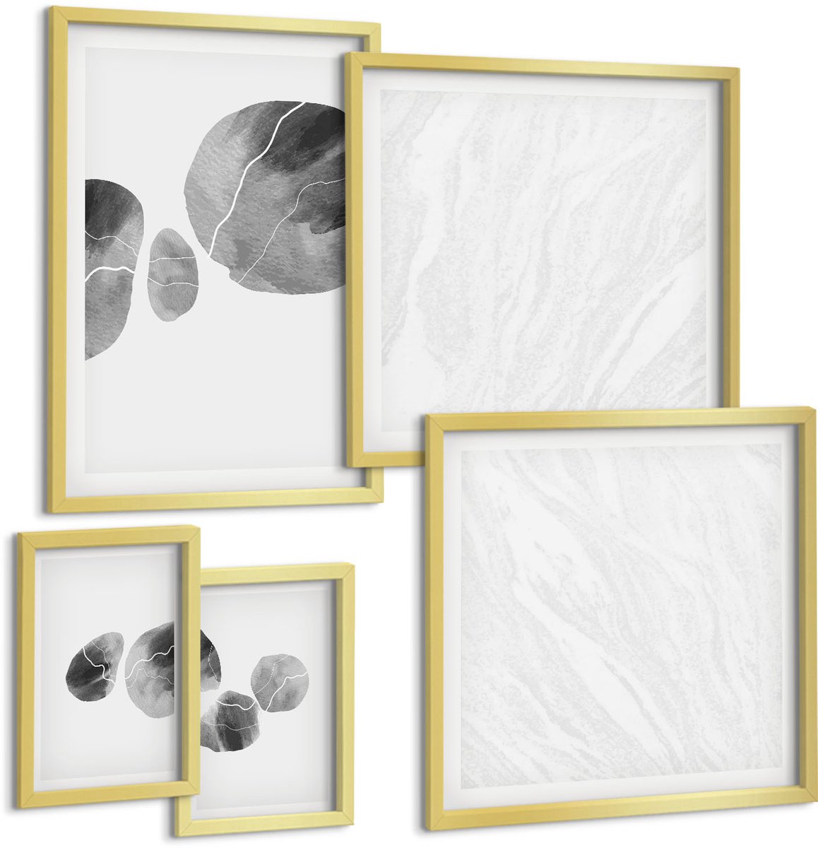 Coloray 5-Delige Schilderij Set - Abstracte Minimalistische Schilderkunst Met Verfvlekken - 50 x 50 cm, 20 x 30 cm En 40 x 60 cm - Wanddecoratie - Muurdecoratie - Moderne Interieurdecoratie