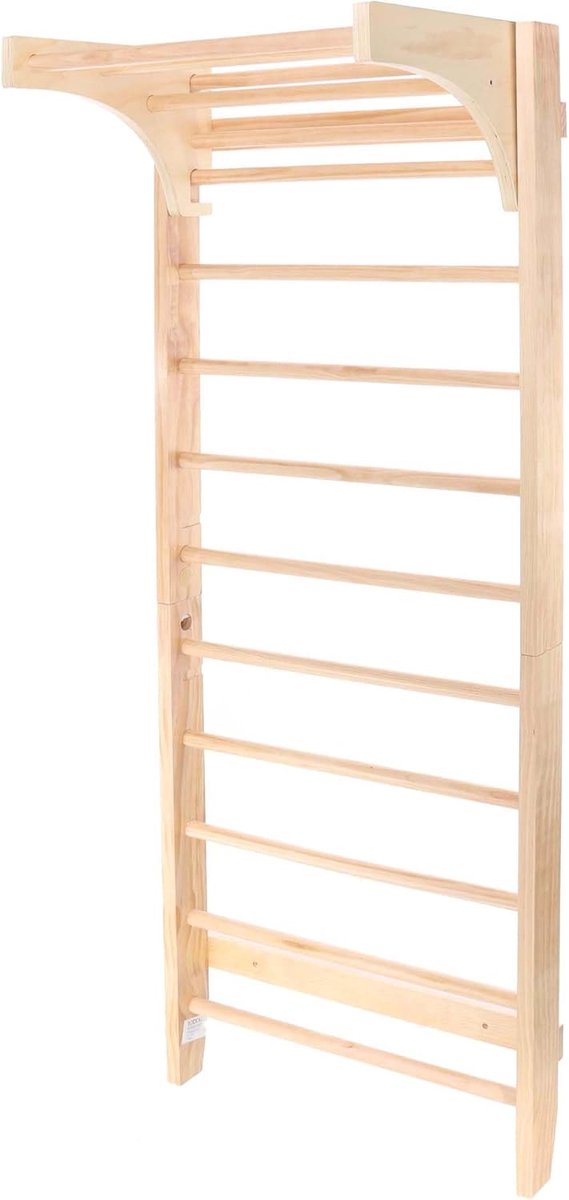 Wandklimrek in houtlook 220 cm klimwand klimrek tot 150 kg gymnastiek hoogte verstelbaar