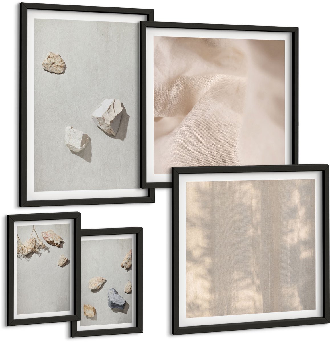 Coloray 5-Delige Schilderij Set - Boho Strandstenen Minimalistische Decoraties - 50 x 50 cm, 20 x 30 cm En 40 x 60 cm - Wanddecoratie - Moderne Interieurdecoratie - Muurdecoratie